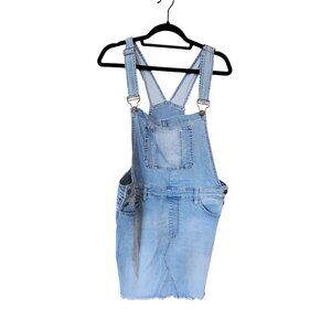 KenCan Womens Light Wash Denim Overall Dress XL Adjustable Straps Pockets Distre